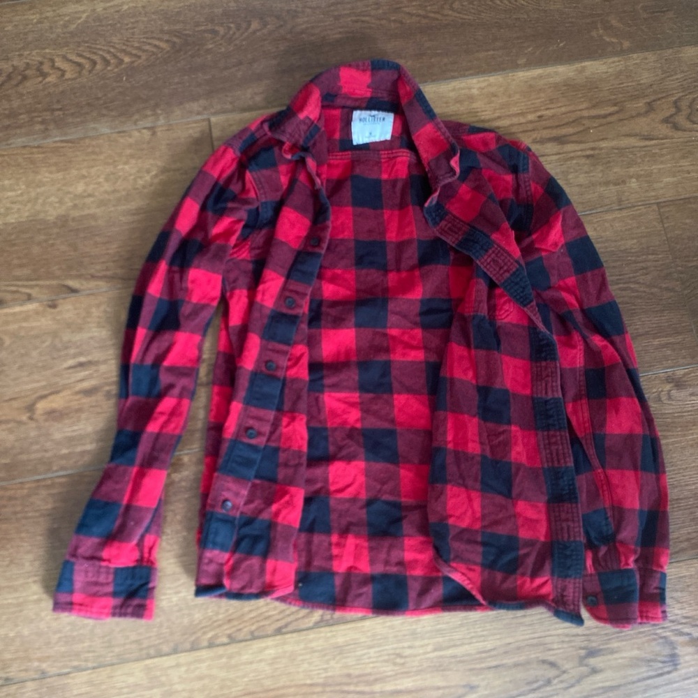 Red and Black Plaid Button-Up Flannel From Hollister